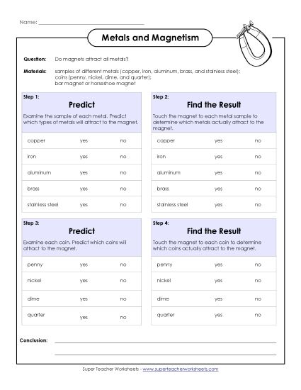 Magnetism Worksheets & Activities - Metals and Magnetism (Printable PDF Worksheet)