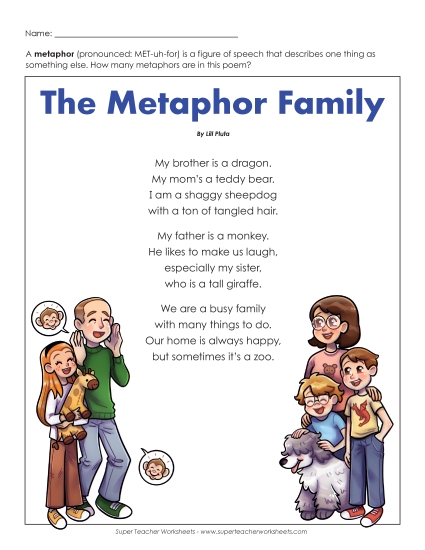 Metaphors - Metaphor Family (Poem) (Printable PDF Worksheet)