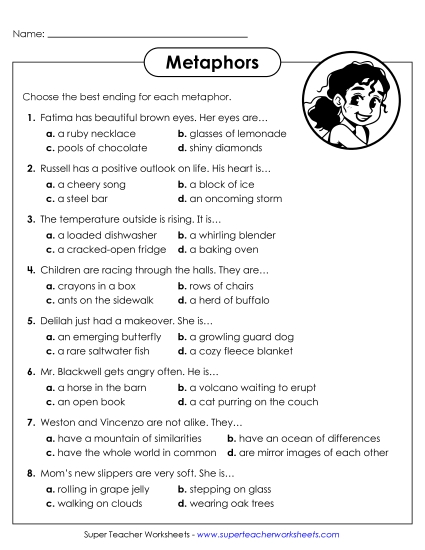 Metaphors - Metaphors Multiple Choice (Printable PDF Worksheet)