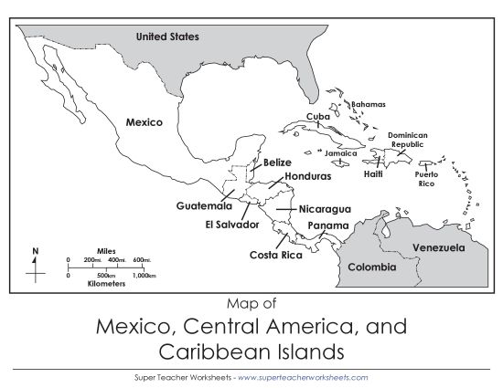 Maps of North America - Mexico & Central America Map (Printable PDF Worksheet)