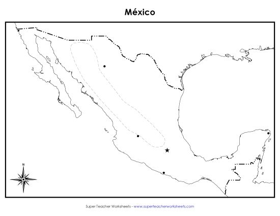 Maps of Mexico - Mexico Map (Blank; Spanish) (Printable PDF Worksheet)