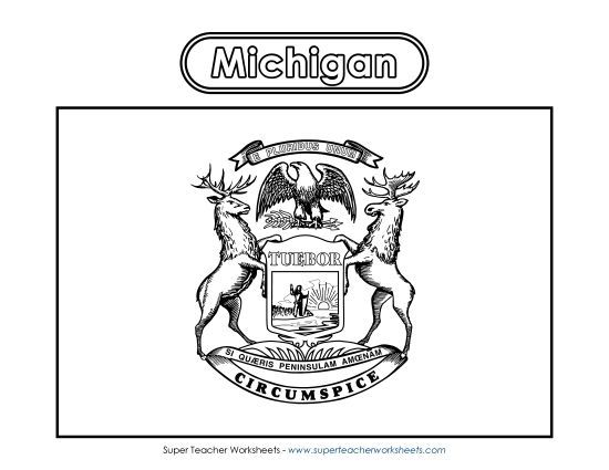 Flags & Seals - Michigan Flag Coloring Page (Printable PDF Worksheet)