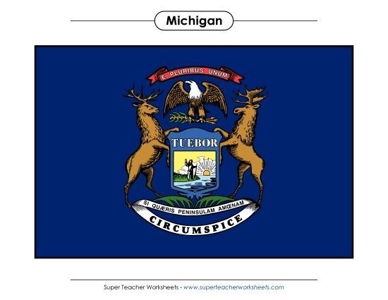Flags & Seals - Michigan State Flag (Full-Color Version) (Printable PDF Worksheet)