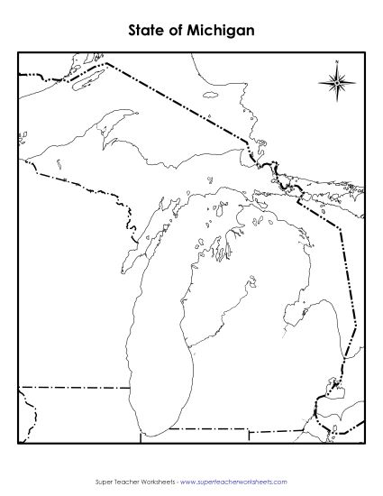Maps - Michigan State Map (Blank) (Printable PDF Worksheet)