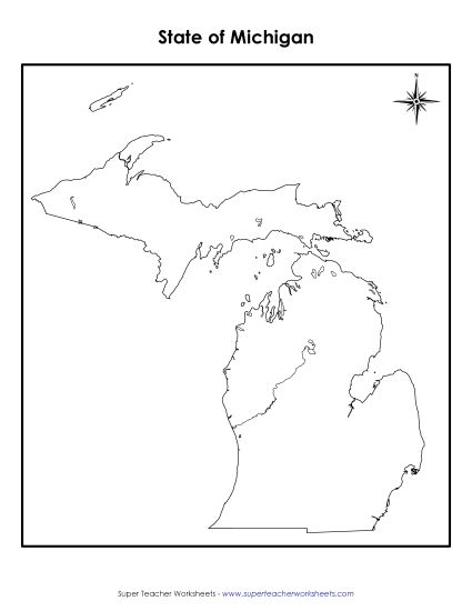 Maps - Michigan State Map (No Bordering States) (Printable PDF Worksheet)