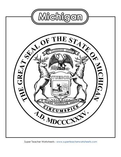 Flags & Seals - Michigan State Seal (Black & White) (Printable PDF Worksheet)