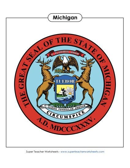 Flags & Seals - Michigan State Seal (Full-Color Version) (Printable PDF Worksheet)
