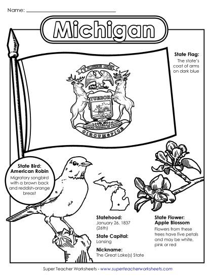 Symbols - Michigan State Symbols Coloring Page (Printable PDF Worksheet)