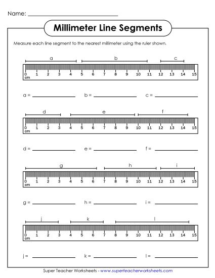 Measuring Millimeters - Millimeters - Line Segments (Printable PDF Worksheet)