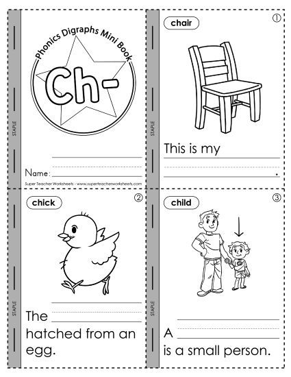 Cut and Glue Activities - Mini-book 2: /ch/ (Printable PDF Worksheet)