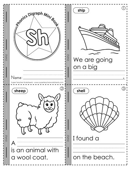 Cut and Glue Activities - Mini-Book 2: /sh/ (Printable PDF Worksheet)
