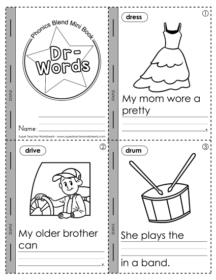 Consonant Blends - Mini-Book Activity: Dr- Words (Printable PDF Worksheet)