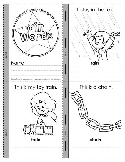 Word Family Mini-Books - Mini-Book: -ain Words (Printable PDF Worksheet)
