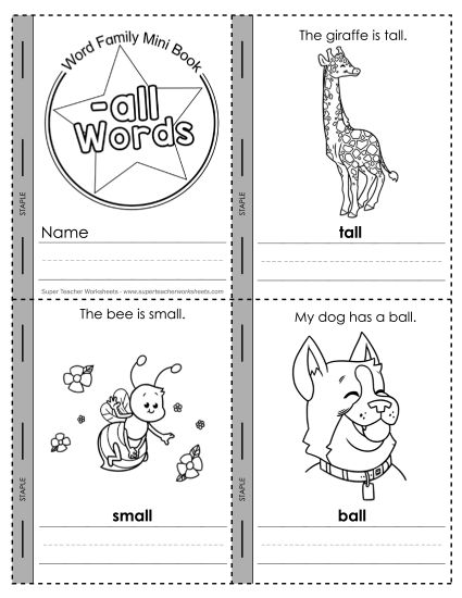 Word Family Mini-Books - Mini-Book: -all Words (Printable PDF Worksheet)