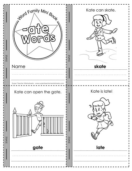 Word Family Mini-Books - Mini-Book: -ate Words (Printable PDF Worksheet)