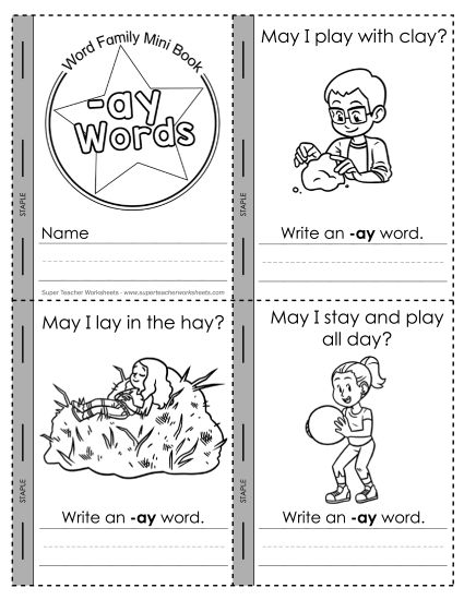 Word Family Mini-Books - Mini-Book: -ay Words (Printable PDF Worksheet)
