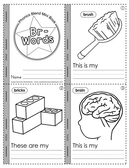 Cut and Glue Activities - Mini-Book: Br- Words (Printable PDF Worksheet)