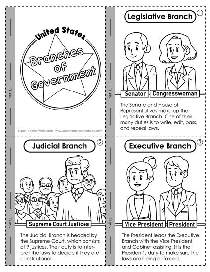 Cut and Glue Activities - Mini-Book (Branches of Government) (Printable PDF Worksheet)
