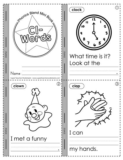 Consonant Blends - Mini-Book: Cl- Words (Printable PDF Worksheet)