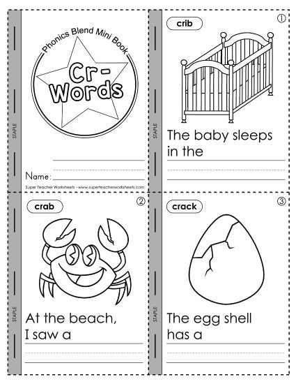 Cut and Glue Activities - Mini Book: Cr- Words  (Printable PDF Worksheet)