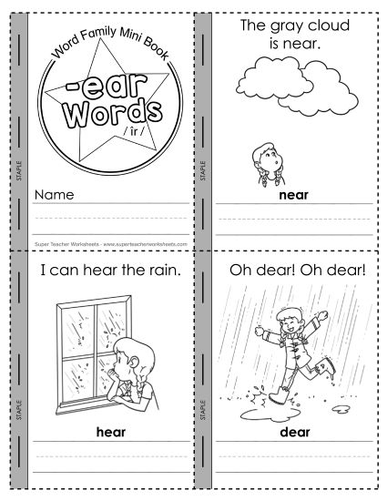 Worksheets - Mini-Book (-ear) 'eer' sound (Printable PDF Worksheet)