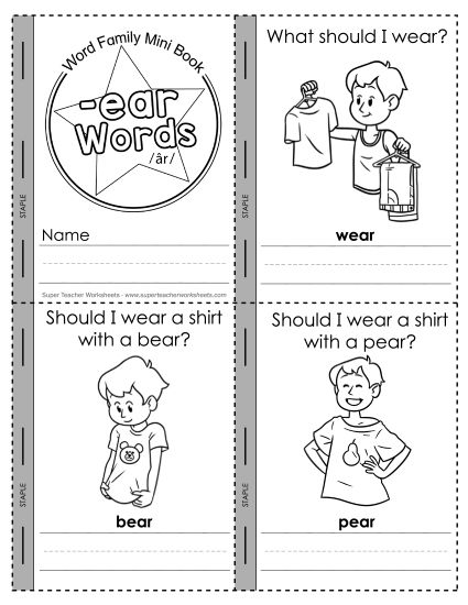 Word Family Mini-Books - Mini-book: -ear Words ('air' sound) (Printable PDF Worksheet)