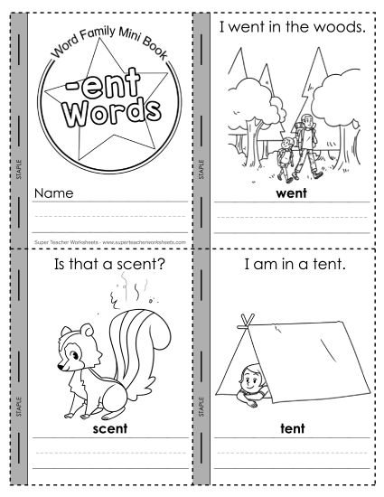 Word Family Mini-Books - Mini-book: -ent Words (Printable PDF Worksheet)