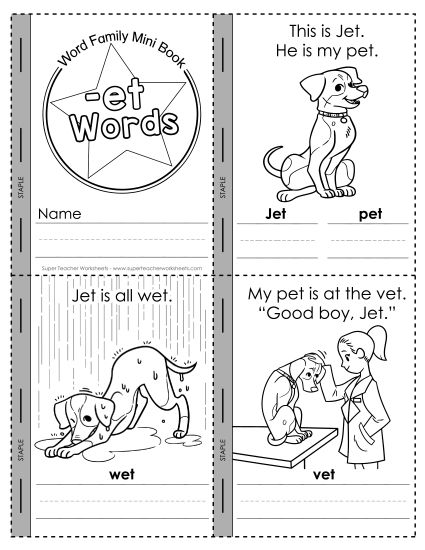Word Family Mini-Books - Mini-book: -et Words (Printable PDF Worksheet)