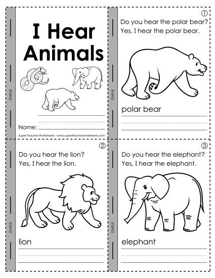 Cut-and-Paste Activities - Mini-Book: I Hear Animals! (Printable PDF Worksheet)