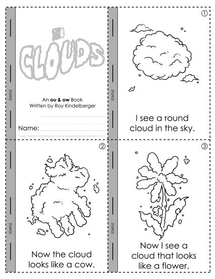 Vowel Diphthongs - Mini-Book: ou and ow sounds: The Clouds (Printable PDF Worksheet)