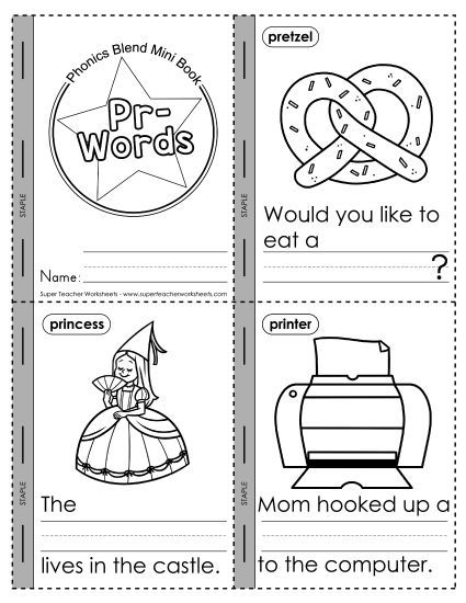 Cut and Glue Activities - Mini-Book: Pr- Words (Printable PDF Worksheet)