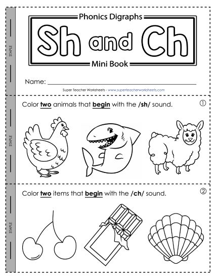 Sh and Ch Mixed - Mini-Book: Sh and Ch (Printable PDF Worksheet)