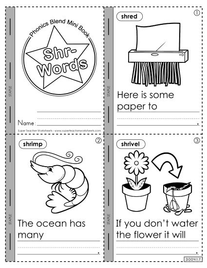 Cut-and-Glue Activities - Mini-Book (Shr- Words) (Printable PDF Worksheet)