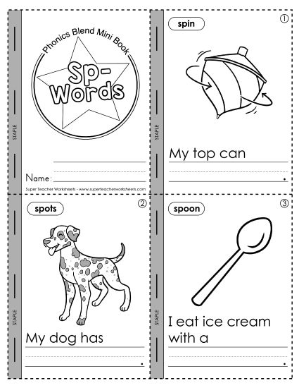 Cut and Glue Activities - Mini-Book: Sp- Words (Printable PDF Worksheet)