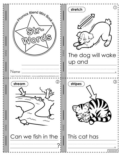Cut-and-Glue Activities - Mini-Book (Str- Words) (Printable PDF Worksheet)
