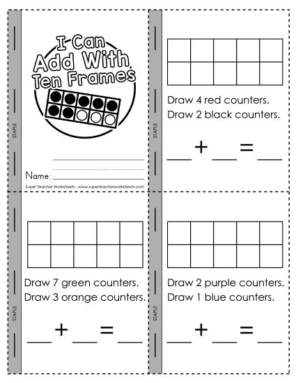 Ten-Frame Addition - Mini-Book: Ten-Frames (Printable PDF Worksheet)