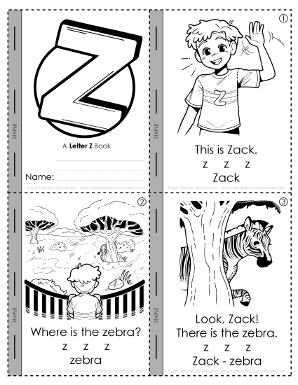 Consonant Sounds - Mini-Book (The Letter Z)  (Printable PDF Worksheet)