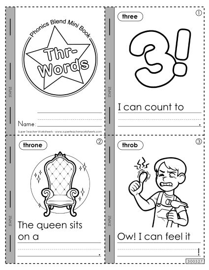 Worksheets - Mini-Book (Thr- Words) (Printable PDF Worksheet)