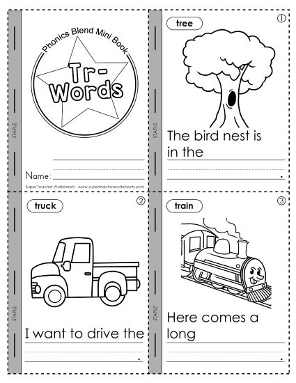 Cut and Glue Activities - Mini-Book: Tr- Words (Printable PDF Worksheet)