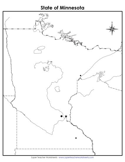 Maps - Minnesota State Map (Blank Cities) (Printable PDF Worksheet)