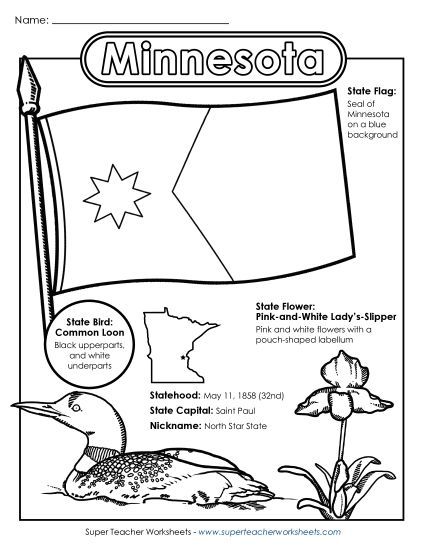 Symbols - Minnesota State Symbols Coloring Page (Printable PDF Worksheet)