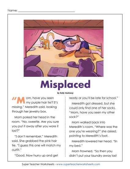 Fiction Stories - Misplaced (Printable PDF Worksheet)