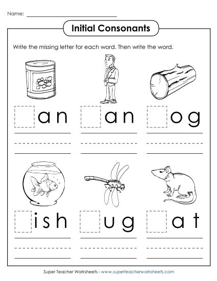 Fill-In Worksheets - Missing Beginning Letters 2 (Printable PDF Worksheet)