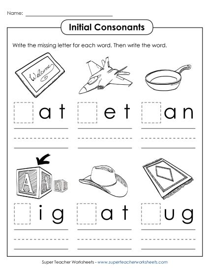 Fill-In Worksheets - Missing Beginning Letters 3 (Printable PDF Worksheet)