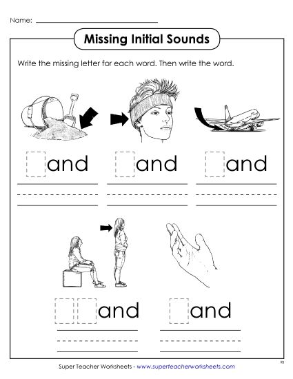 Worksheets - Missing Initial Sound (-and) (Printable PDF Worksheet)