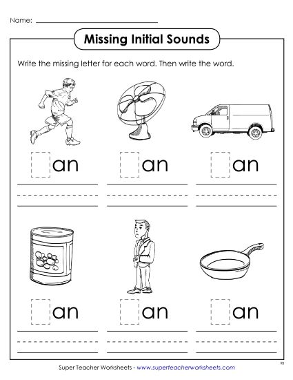 Worksheets - Missing Initial Sounds (-an) (Printable PDF Worksheet)