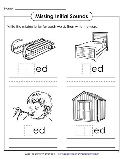 Worksheets - Missing Initial Sounds (-ed) (Printable PDF Worksheet)