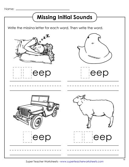 Worksheets - Missing Initial Sounds (-eep) (Printable PDF Worksheet)