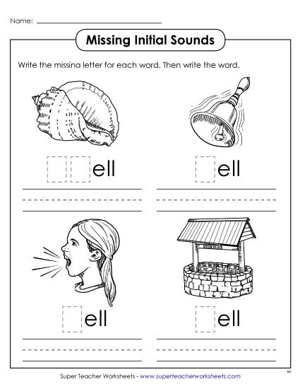 Worksheets - Missing Initial Sounds (-ell) (Printable PDF Worksheet)