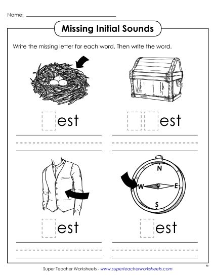 Worksheets - Missing Initial Sounds (-est) (Printable PDF Worksheet)